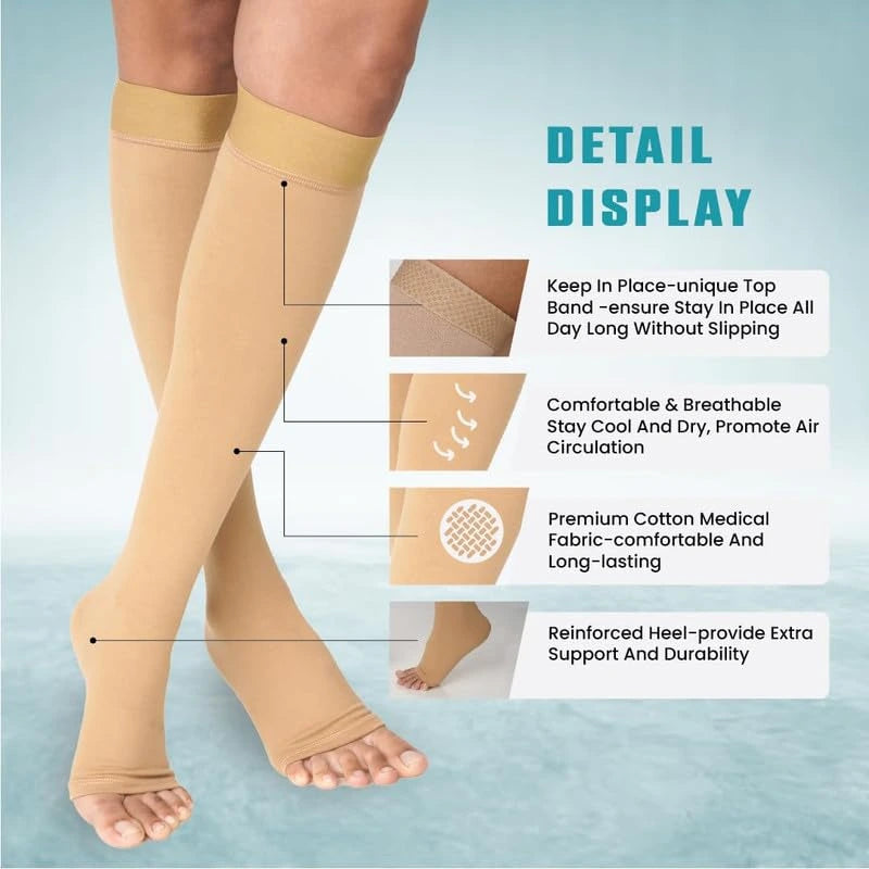 Cotton Class 2 Compression Socks (23-32 mmHg) – Knee Length Varicose Veins & DVT Support | Unisex