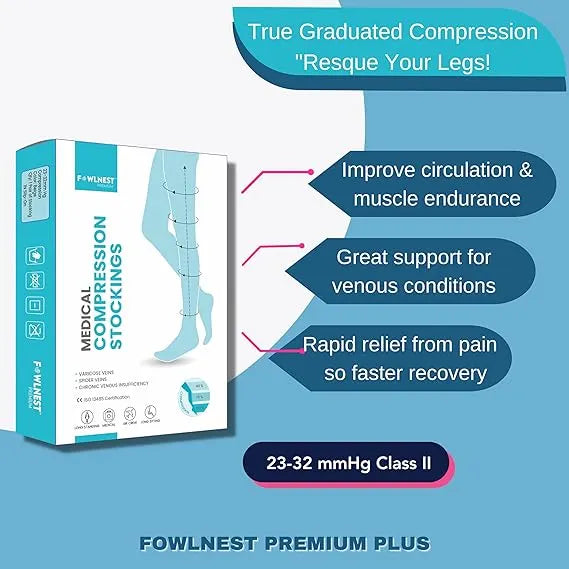 DVT Thigh Length Compression Stockings – Class 2 (23–32 mmHg) for Varicose Veins & Swelling | Unisex