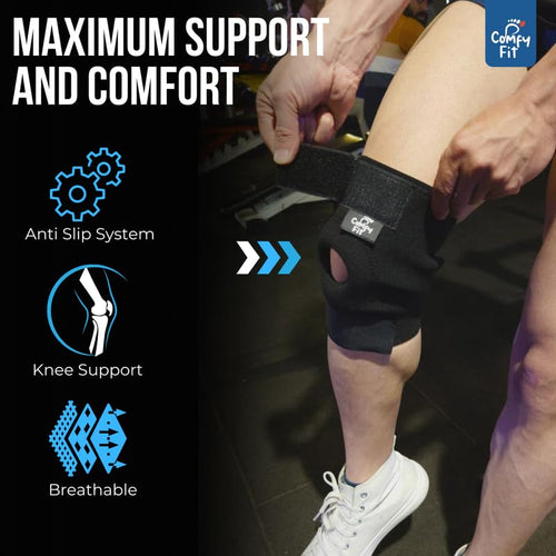 Comfy Fit neoprene Knee Support For Men & Women | Gym Squats Knee Belt/cap | Adjustable Compression Knee Support Braces For Knee Pain, Arthritis, Joint Pain Relief, Meniscus Tear - Black (Pack of 2)