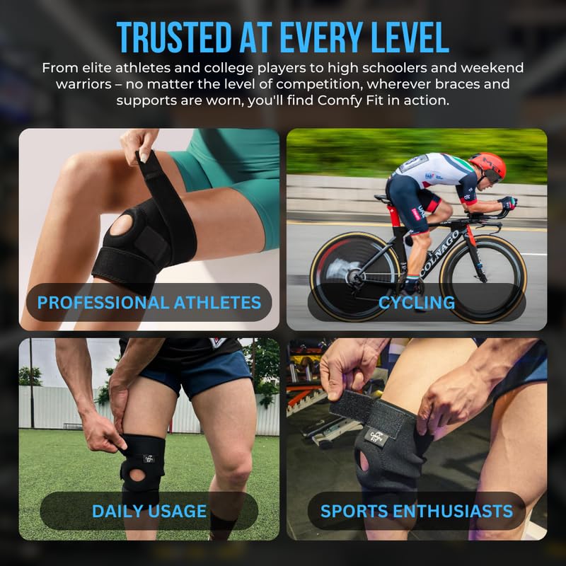 Comfy Fit neoprene Knee Support For Men & Women | Gym Squats Knee Belt/cap | Adjustable Compression Knee Support Braces For Knee Pain, Arthritis, Joint Pain Relief, Meniscus Tear - Black (Pack of 2)