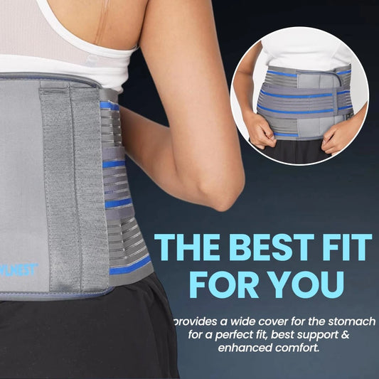 Contoured LS Support Belt with Aluminium Plates & Gel Padding – Lower Back Pain Relief, Grey, Universal Size