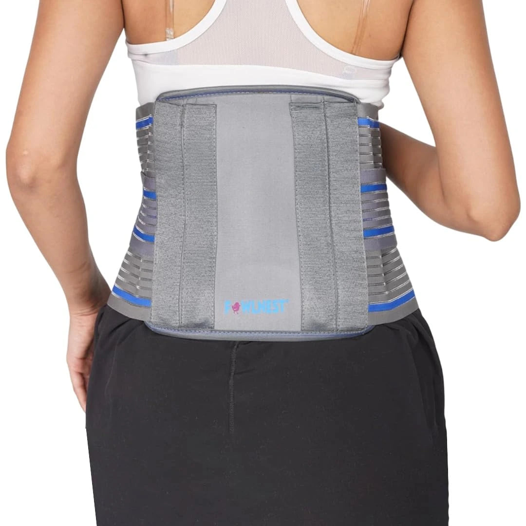 Contoured LS Support Belt with Aluminium Plates & Gel Padding – Lower Back Pain Relief, Grey, Universal Size