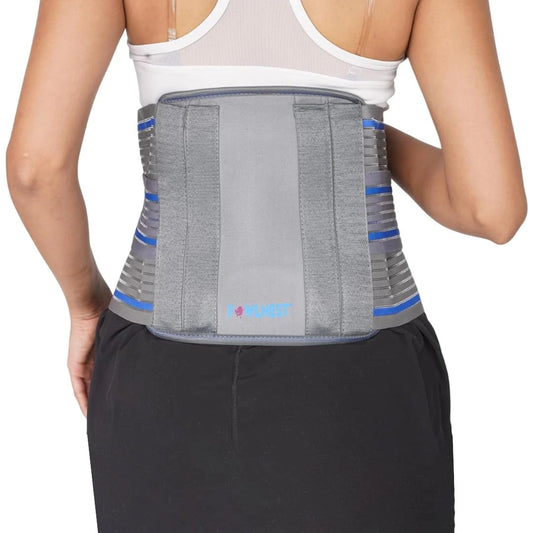 Contoured LS Support Belt with Aluminium Plates & Gel Padding – Lower Back Pain Relief, Grey, Universal Size