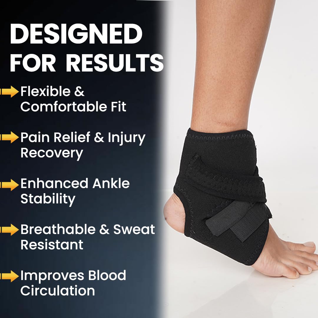 Ankle Support Brace – Universal Size, Black | Compression Sleeve for Ankle Pain, Sprain, Injury Recovery & Sports | Breathable Drytex Material