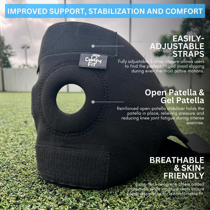 Comfy Fit neoprene Knee Support For Men & Women | Gym Squats Knee Belt/cap | Adjustable Compression Knee Support Braces For Knee Pain, Arthritis, Joint Pain Relief, Meniscus Tear - Black (Pack of 2)