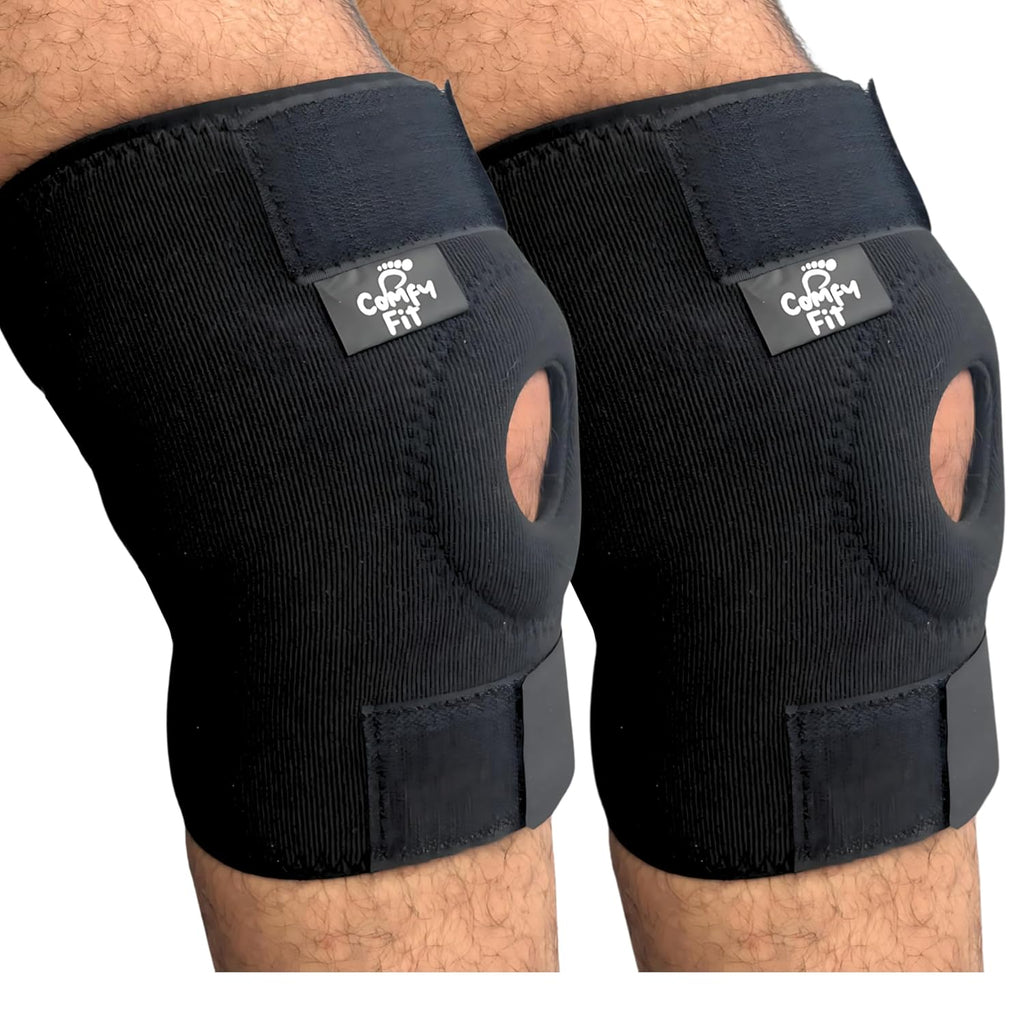Comfy Fit neoprene Knee Support For Men & Women | Gym Squats Knee Belt/cap | Adjustable Compression Knee Support Braces For Knee Pain, Arthritis, Joint Pain Relief, Meniscus Tear - Black (Pack of 2)