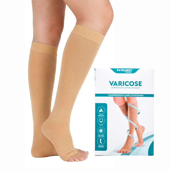 Cotton Class 2 Compression Socks (23-32 mmHg) – Knee Length Varicose Veins & DVT Support | Unisex