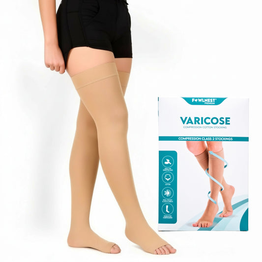 PLUS Cotton Thigh Length Medical Compression Stockings – Class II (23–32 mmHg) for Varicose Veins & Leg Swelling | Unisex